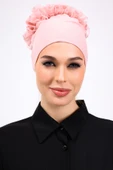 Loggia Fırfırlı Dikişsiz Penye Bone Pembe - Kadın Tesettür Bağlamalı Topuz İç Bone Pudra thumbnail 2