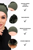 Loggia Fırfırlı Dikişsiz Penye Bone Haki Yeşil - Kadın Tesettür Bağlamalı Topuz İç Bone thumbnail 3