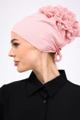Loggia Fırfırlı Dikişsiz Penye Bone Pembe - Kadın Tesettür Bağlamalı Topuz İç Bone Pudra thumbnail 7