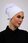 Loggia Fırfırlı Dikişsiz Penye Bone Beyaz- Kadın Tesettür Bağlamalı Topuz İç Bone thumbnail 2