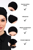 Loggia Düz Dikişsiz Penye Bone Siyah - Kadın Tesettür Bağlamalı İç Bone thumbnail 3