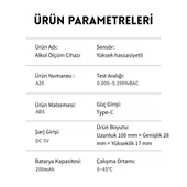 Monozone A20 Taşınabilir Alkol Test Cihazı Yüksek Hassasiyetli Alkol Ölçer Hd Ekran Temassız Şarjlı thumbnail 3