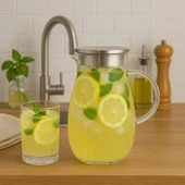 Dekorasyaa Borosilikat Cam Sürahi Paslanmaz Çelik Kapaklı 1800ml - 2