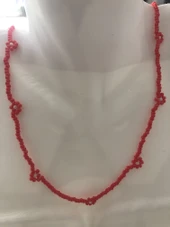 Lim10lubahçe Kırmızı Çiçekli Boncuk Kolye - 1