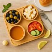 Dekorasyaa Bambu Çok Amaçlı Çerezlik ve Kahvaltılık - Sunum Tepsili - 4lü Yuvarlak - 2