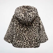 Leopar Desenli Kapüşonlu Çocuk Peluş Mont - 2