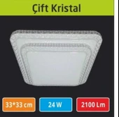 Sıva Üstü Led Panel 42W 33X33 cm çapında Model Çift Kristal Led Avize Beyaz Işık - 1