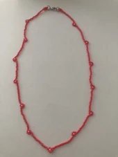 Lim10lubahçe Kırmızı Çiçekli Boncuk Kolye - 2