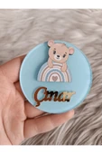 Doğrukan Hediyelik Mavi gökkuşaklı ayıcık figürlü yenidoğan doğum günü magnet (10 adet) thumbnail 1
