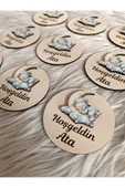 Doğrukan Hediyelik 10 adet ayda uyuyan pijamalı ayıcık figürlü ahşap taban magnet yenidoğan doğum günü mevlüt hediyelik thumbnail 2