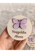 Doğrukan Hediyelik Pembe antenli kelebek figürlü ahşap yenidoğan doğum günü magnet hediyelik (10 adet) thumbnail 1
