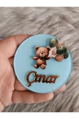 Doğrukan Hediyelik Yeşil balonlu kahverengi ayıcık figürlü pleksi yenidoğan doğum günü magnet hediyelik (10 adet) thumbnail 1