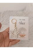 Doğrukan Hediyelik 10 adet krem renk incili yıldız anahtarlık yenidoğan doğum günü mevlüt hediyelikleri thumbnail 1