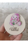 Doğrukan Hediyelik Çiçekli Pembe Tavşan Ahşap Yenidoğan Doğum Günü Magnet Hediyelik(20 ADET) thumbnail 1