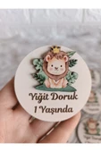 Doğrukan Hediyelik 15 adet ahşap tabanlı aslan figürlü yenidoğan doğum günü magnet hediyelik thumbnail 1