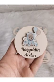 Doğrukan Hediyelik Mavi çiçekli balonlu ayıcık figürlü ahşap yenidoğan doğum günü mevlüt hediyelik (10 adet) thumbnail 1