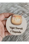 Doğrukan Hediyelik Bak kavonozu konsept yenidoğan doğum günü ahşap taban figürlü magnet (10 adet) thumbnail 1