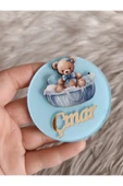 Doğrukan Hediyelik Mavi sepette ayıcık figürlü pleksi yenidoğan doğum günü magnet hediyelik (10 adet) thumbnail 2