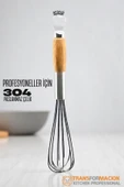 Dekorasyaa Ahşap Saplı Açacaklı Çırpıcı 304 Paslanmaz Çelik Yumurta ve Sos Çırpıcı Çırpma Teli 31cm - 1