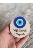 Doğrukan Hediyelik Nazar boncuklu ahşap yenidoğan doğum günü magnet hediyelik(10 adet) thumbnail 1