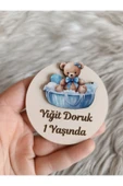 Doğrukan Hediyelik Sepette ayıcık figürlü ahşap yenidoğan doğum günü magnet hediyelik (10 adet) thumbnail 1