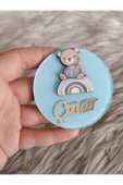 Doğrukan Hediyelik Gökkuşağı üstünde ayıcıklı pleksi yenidoğan doğum günü magnet hediyelik (10 adet) thumbnail 2
