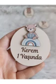 Doğrukan Hediyelik 10 adet ayıcık figürlü ahşap taban yenidoğan doğum günü mevlüt magnet hediyelik (figür seçilebilir) thumbnail 3
