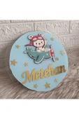 Doğrukan Hediyelik 30 cm uçakta ayıcık figürlü pleksi yenidoğan çocuk odası kapı süsü thumbnail 2