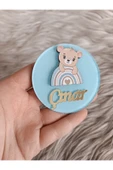 Doğrukan Hediyelik Mavi gökkuşaklı ayıcık figürlü yenidoğan doğum günü magnet (10 adet) thumbnail 2