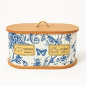 Dekorasyaa 2 Bölmeli Patates Soğanlık - Bambu - Oval Mavi Desen thumbnail 1