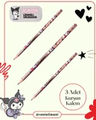 Kuromi Lisanslı Pembe Kurşun Kalem Seti (3 Adet Kurşun Kalem, 2 Adet Silgi, Kalemtraş) - 2