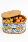 Dekorasyaa 2 Bölmeli Patates Soğanlık - Bambu - Oval Mavi Desen thumbnail 2