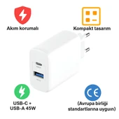 GaN Teknolojili 45W Çift Port Şarj Adaptörü Ultra Hızlı ve Güvenli Şarj Telefon Tablet Uyumlu - 2