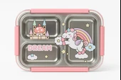 Dekorasyaa Pembe Çocuk Beslenme Kabı - Bölmeli Lunchbox - İçi Çelik - Vakumlu - 3 Bölmeli - 2