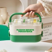 Dekorasyaa 2 Katlı 3 Bölmeli Taşınabilir Beslenme Kabı Luch Box - Paslanmaz Çelik-Kulplu-Çatal Kaşık - 2