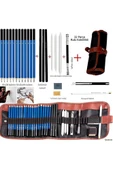 Kara kalem çizim seti, eskiz kalem seti, dereceli kalem set, tonlama-Rulo kalemlikli-32parça thumbnail 1