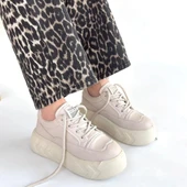 Emwa Bej Cilt Bağcıklı Spor Ayakkabı - 4