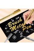 Altın-Gümüş brush metalik marker kaligrafi kalemi, cam kalemi, balon yazı, süsleme, bardak yazı-2 Ad - 4