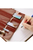 Deri kalemlik, ajanda boyu kalem kutusu, pratik taşıma kalemlik suni deri vintage thumbnail 6