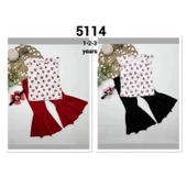 1-2-3-4 Yaş Mickey Baskılı Bandanalı Tişört İspanyol Paçalı Likralı 3lü Kız Çocuk Takımı Kırmızı thumbnail 2