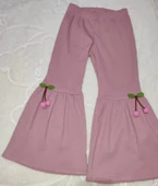 1-2-3-4 Yaş Kiraz Baskılı Tişört İspanyol Paçalı Likralı 2li Kız Çocuk Takımı Gül Kurusu thumbnail 3