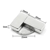 N35 20x10x5 mm Neodyum Magnet Köşeli, Nikel Kaplamalı, Güçlü ve Dayanıklı Neodyum Mıknatıs - 2