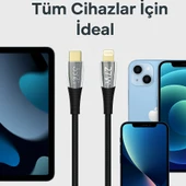 Dayanıklı 27W 3A Şarj ve Data Kablosu 120cm Şeffaf Örgülü, USBC’den Lightning’e - 6