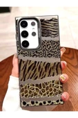Samsung Galaxy S23 Ultra Uyumlu Kılıf Leopar Desenli Kahverengi Çizgili Metalik Tuşlu Kamera Çıkıntı - 6