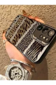 Samsung Galaxy S23 Ultra Uyumlu Kılıf Leopar Desenli Kahverengi Çizgili Metalik Tuşlu Kamera Çıkıntı - 5