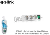S-link SPG-F03 1.5m 306 Joule Flat Soket 3G1.0mm Tam Bakır 3 lü Akım Korumalı Priz Çoklayıcı - 3
