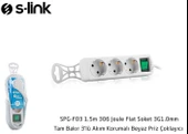 S-link SPG-F03 1.5m 306 Joule Flat Soket 3G1.0mm Tam Bakır 3 lü Akım Korumalı Priz Çoklayıcı - 1