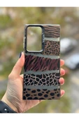 Samsung Galaxy S23 Ultra Uyumlu Kılıf Leopar Desenli Kahverengi Çizgili Metalik Tuşlu Kamera Çıkıntı - 7
