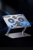 Laptop/Notebook/Macbook Uyumlu Soğutucu Fanlı Katlanabilir Yükseklik Ayarlı Metal Masa Üstü Standı thumbnail 1