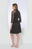Siyah Gardenia Lacy Saten Tek Sabahlık thumbnail 4